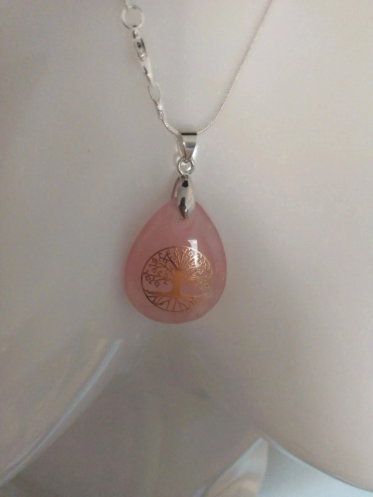 Colar de quartzo rosa e árvore da vida dourada – photo 4